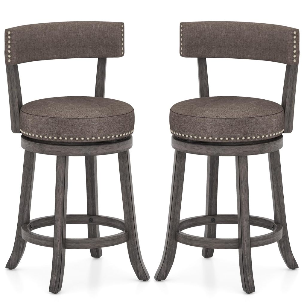 KOMFOTT Swivel Counter Height Bar Stools Set of 2/4 with Footrest, Rubber Wood Frame