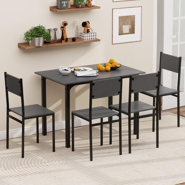 KOMFOTT 5-Piece Dining Table Set, Industrial Kitchen Table and Chairs for 4 with Backrest and Metal Frame