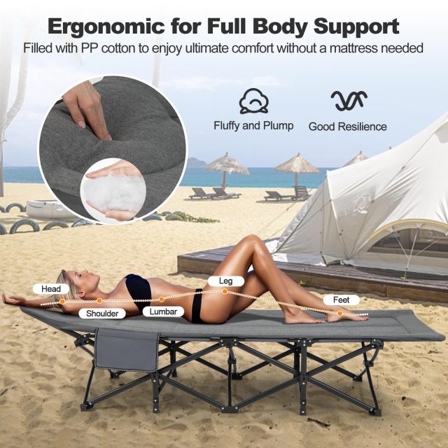 KOMFOTT Camping Cot for Adults, Portable Folding Bed for Sleeping with Pad & Pillow Lightweight Tent Cot with Carry Bag