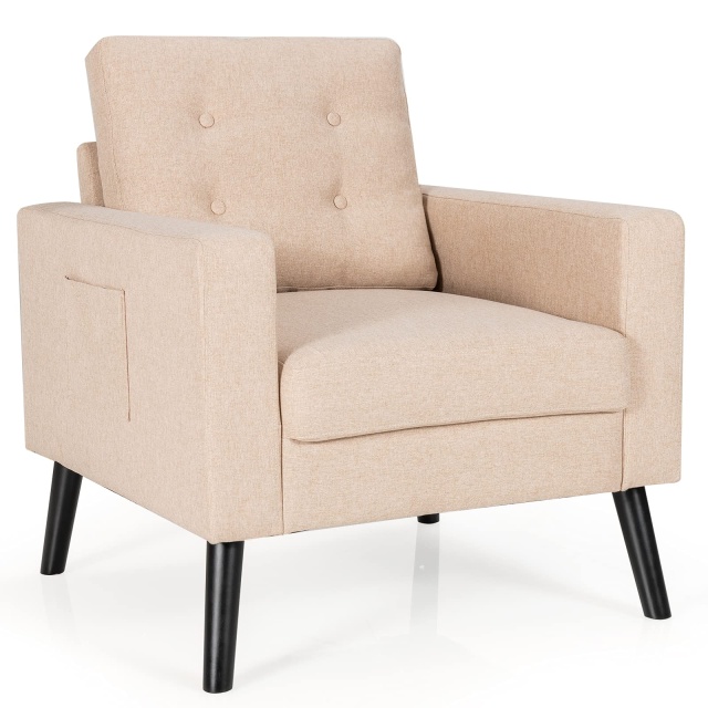 KOMFOTT Modern Accent Chair, Mid-Century Upholstered Armchair Club Chair with Rubber Wood Legs