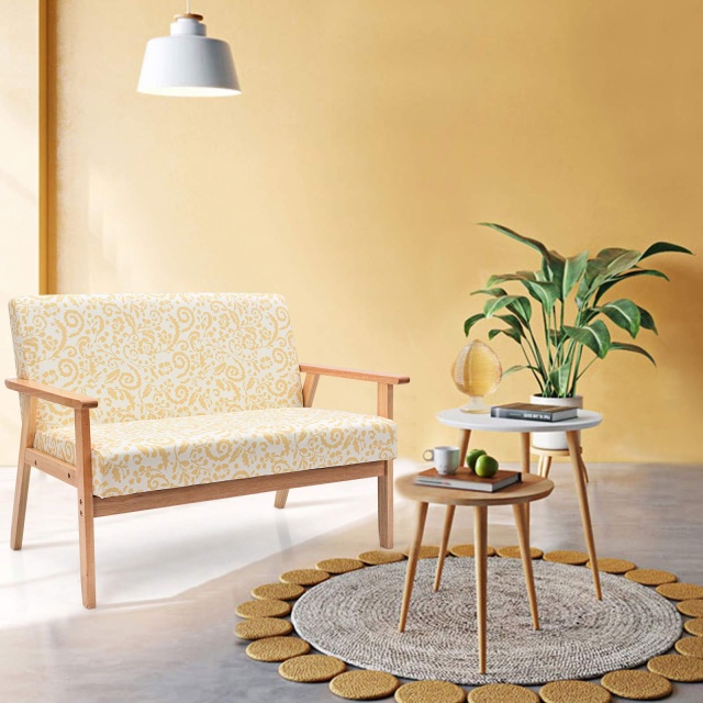 KOMFOTT 2-Seat Mid-Century Upholstered Wooden Loveseat w/Rubber Wood