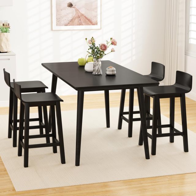 KOMFOTT Solid Wood Bar Stools Set of 2/4, Counter Height Chairs with Low Back and Footrest