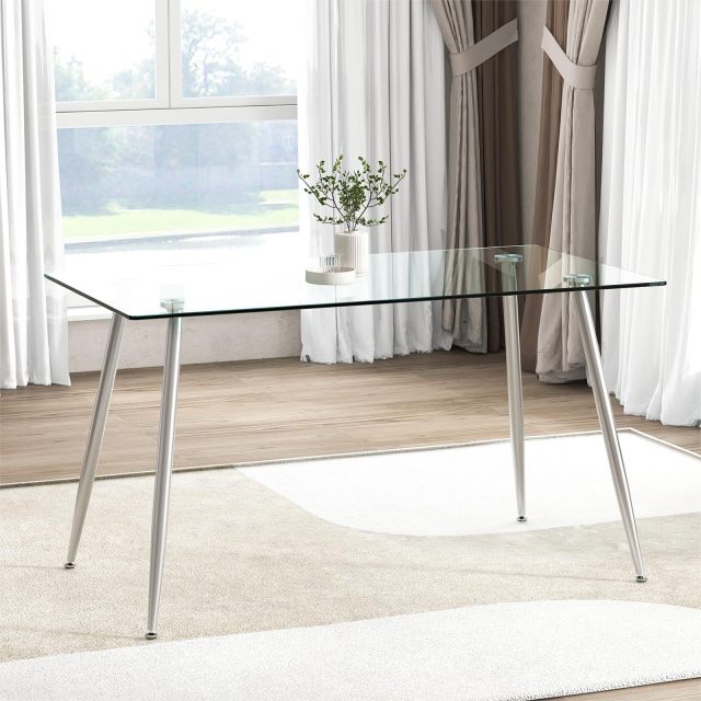 KOMFOTT Glass Dining Table, Modern Rectangular Table with Spacious Tempered Glass Tabletop