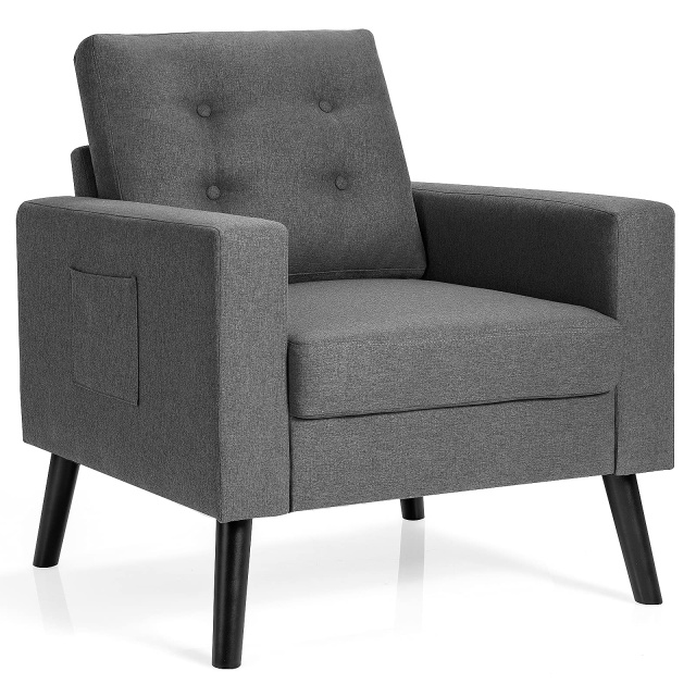 KOMFOTT Modern Accent Chair, Mid-Century Upholstered Armchair Club Chair with Rubber Wood Legs