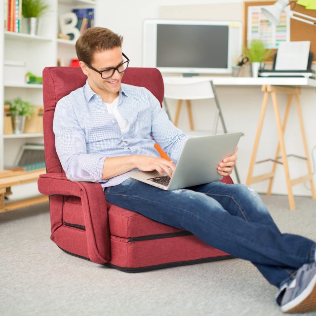 KOMFOTT Folding Floor Chair with 6-Position Adjustable Backrest, Armrests & Removable Pillow