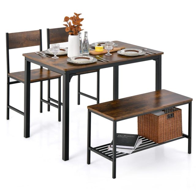 KOMFOTT Dining Table Set for 4, Kitchen Table and 2 Chairs for 4 with Bench