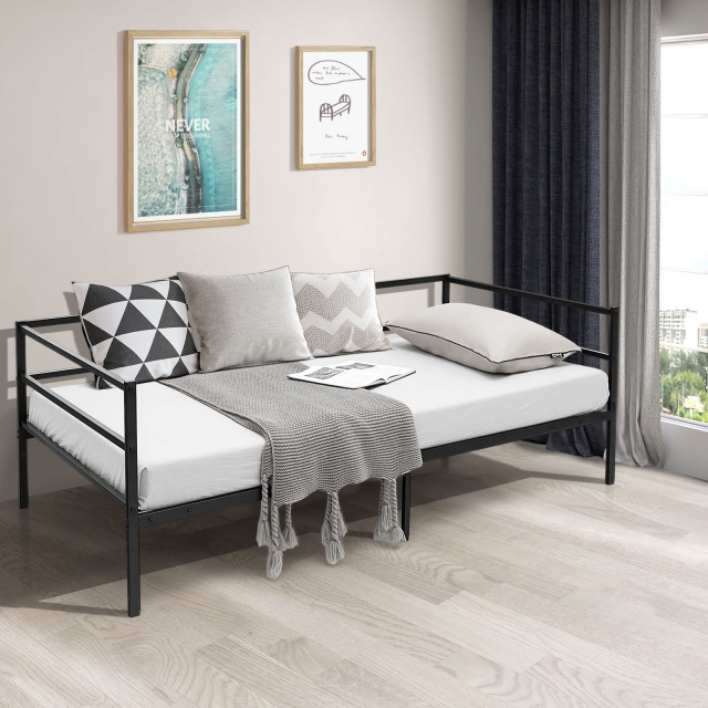 KOMFOTT Twin Size Metal Daybed Frame, Heavy-Duty Steel Slats Support Sofa Bed