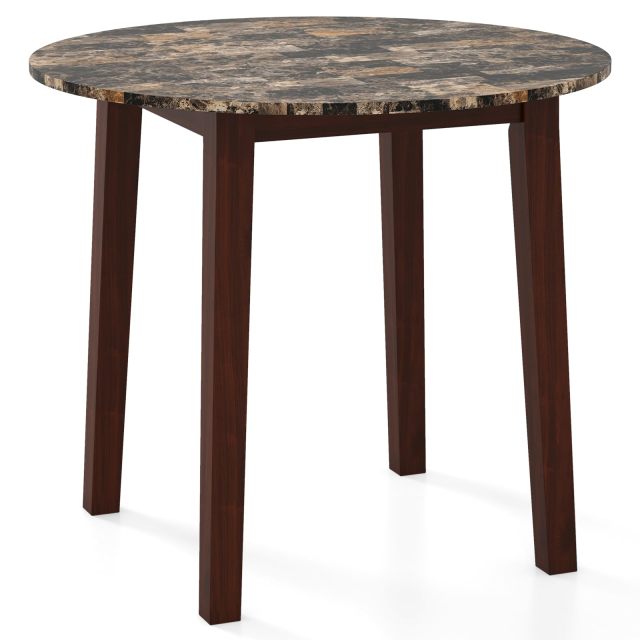 KOMFOTT Round Dining Table with Rubber Wood Legs, Marble-Textured Veneer Tabletop