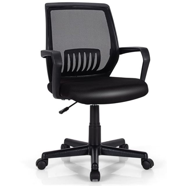 KOMFOTT Office Chair, Mesh Desk Chairs with Wheels, Lumbar Support, Waterfall Seat