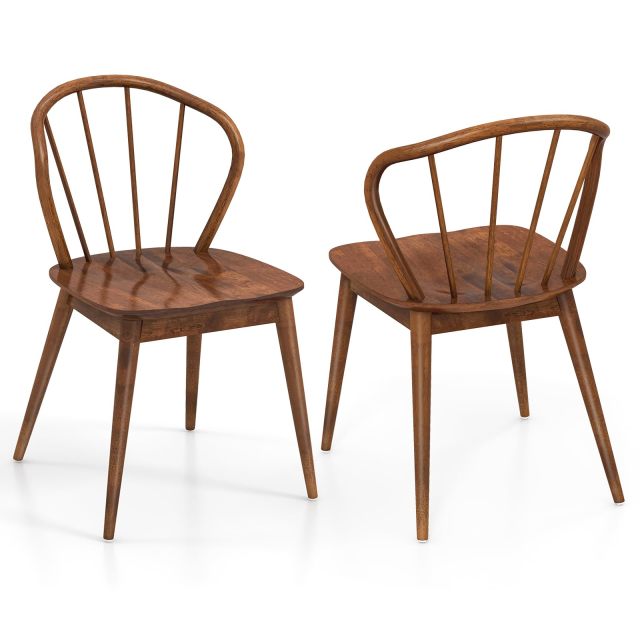 KOMFOTT Wooden Dining Chairs Set of 2/4, Windsor Kitchen Chairs w/High Spindle Back & Rubber Wood Legs, Wide Seat & Curved Backrest