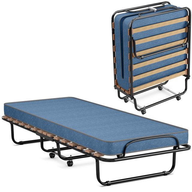 KOMFOTT Portable Folding Rollaway Bed with Steel Frame & Memory Foam Mattress