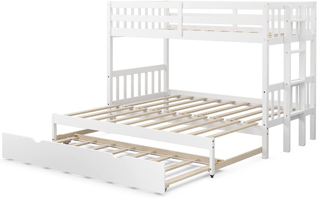 KOMFOTT Twin Over Full Bunk Bed with Trundle,  Extendable Twin/Full/Queen/King Bunk Bed
