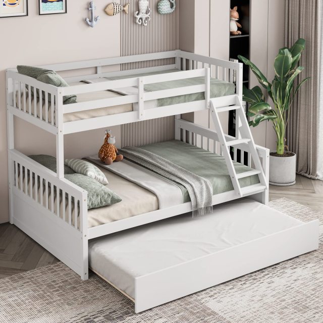 KOMFOTT Wood Twin Over Full Bunk Bed with Solid Pine Wood Frame