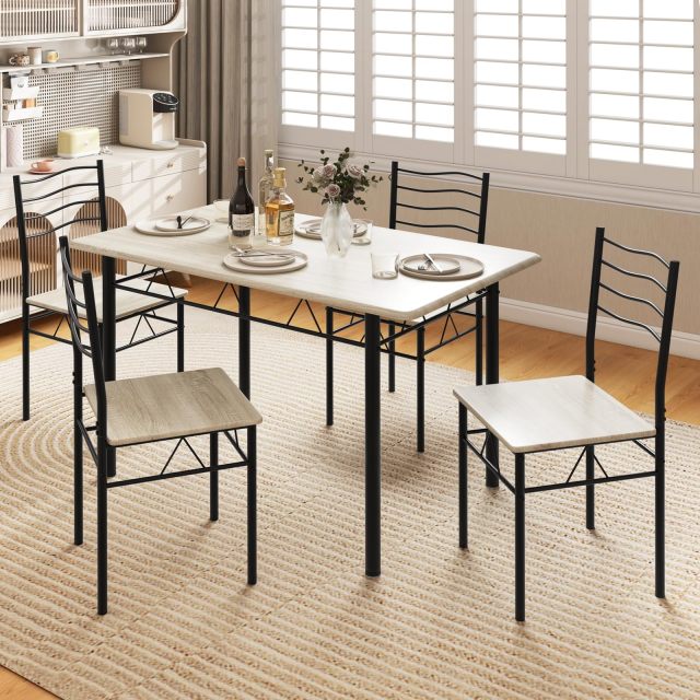 KOMFOTT 5 Piece Dining Table Set with 4 Chairs, Metal Frame Wood Like Tabletop Kitchen Furniture