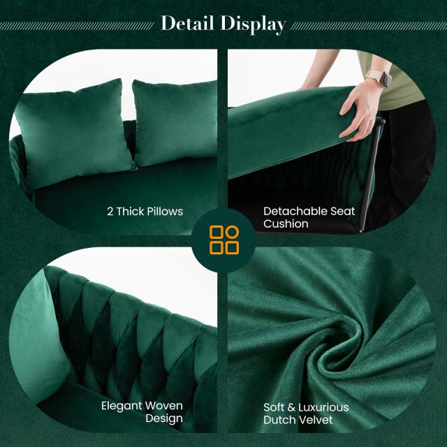 KOMFOTT 43” Loveseat Sofa, Modern Upholstered 2-Seat Sofa with 2 Back Pillows, Woven Backrest & Armrest