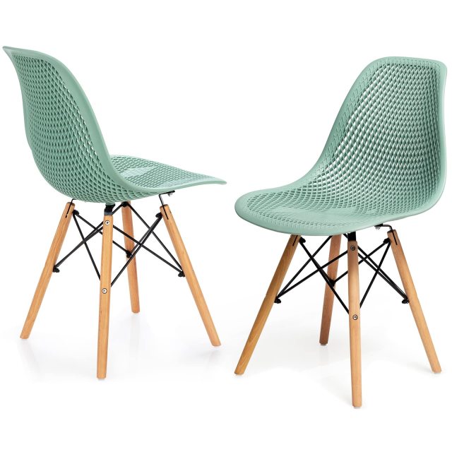 KOMFOTT Set of 2/4 Modern Dining Chairs, Outdoor Indoor Shell PP Lounge Side Chairs with Mesh Design, Beech Wood Legs