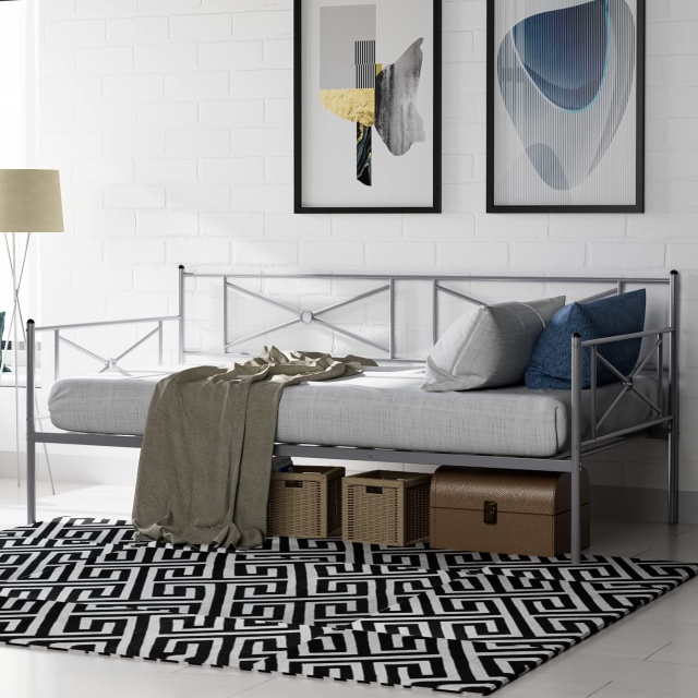 KOMFOTT Twin Size Metal Daybed, Multifunctional Sofa Guest Bed with Headboard