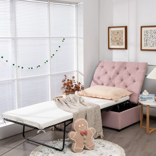 KOMFOTT Folding Ottoman Sleeper Chair With Mattress, Convertible Fold Out Sofa Bed