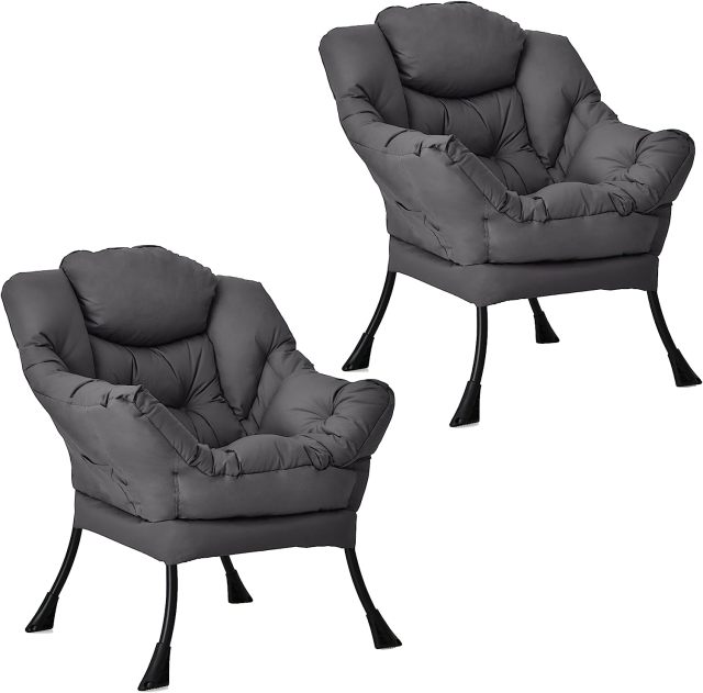 KOMFOTT Modern Lazy Chair, Upholstered Single Sofa Chair w/Armrests & Side Pocket