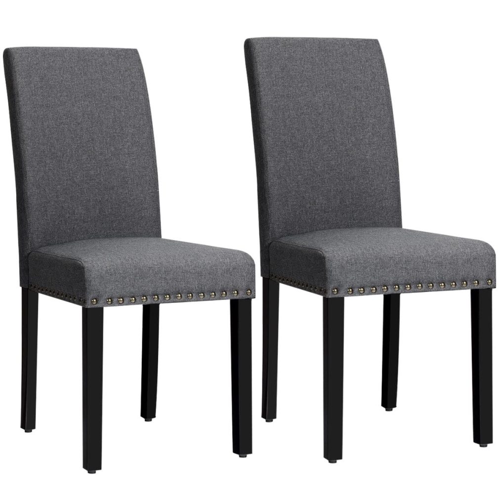 KOMFOTT Upholstered Dining Chairs Set of 2, Fabric Side Chairs with Wood Legs, Soft Padded Seat