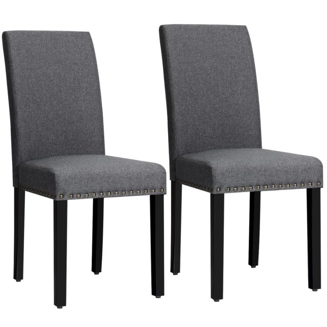 KOMFOTT Upholstered Dining Chairs Set of 2, Fabric Side Chairs with Wood Legs, Soft Padded Seat