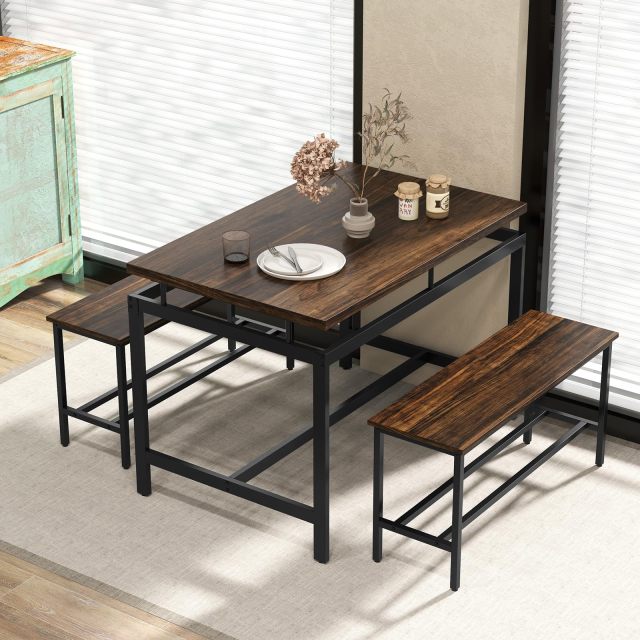 KOMFOTT Dining Table Set for 4 with 2 Benches, Metal Frame
