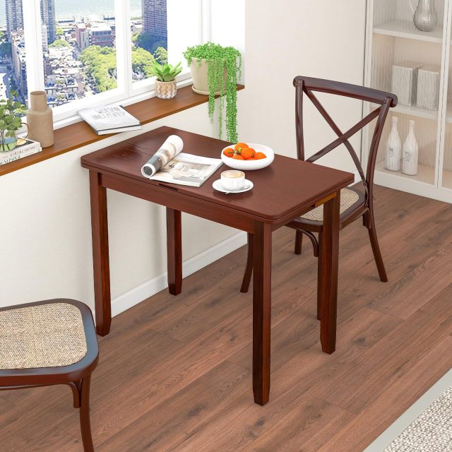 KOMFOTT Folding Dining Table for 4, Extendable Kitchen Table w/Hidden Storage & Rubber Wood Frame