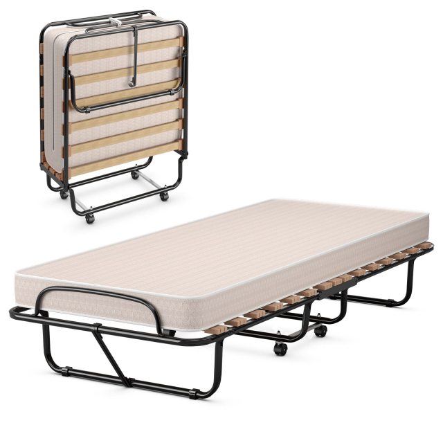 KOMFOTT Folding Bed with Mattress for Adults, Rollaway Guest Beds w/Memory Foam Mattress & Metal Frame