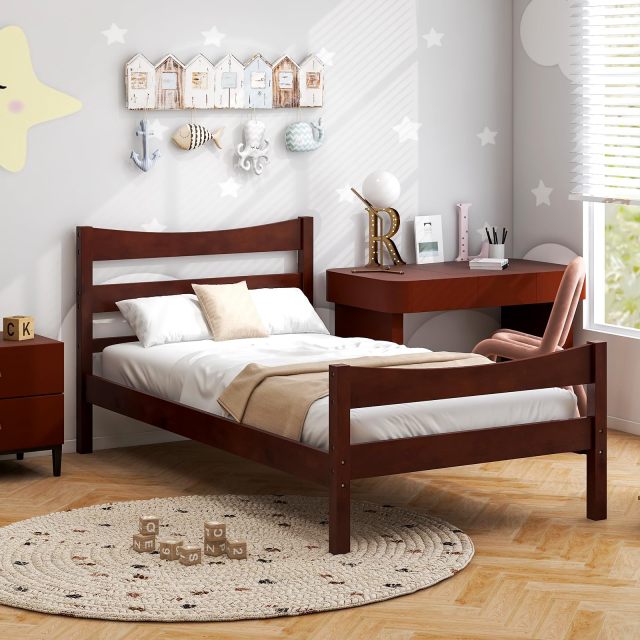 KOMFOTT Wood Twin Bed Frames with Headboard