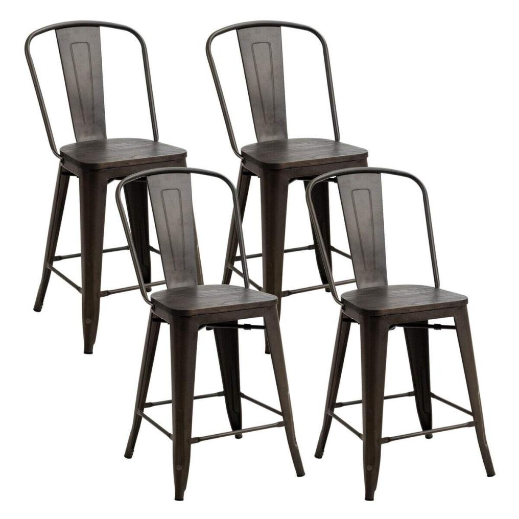 KOMFOTT Dining Chairs Set of 4, Metal Counter Height Bar Stools Stackable Industrial Vintage Tolix Style