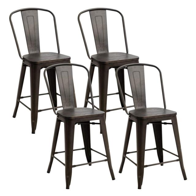 KOMFOTT Dining Chairs Set of 4, Metal Counter Height Bar Stools Stackable Industrial Vintage Tolix Style