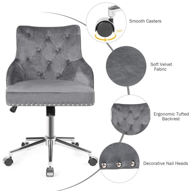 KOMFOTT Modern Home Office Chair, Tufted Velvet Swivel Armchair with Nailhead Trim