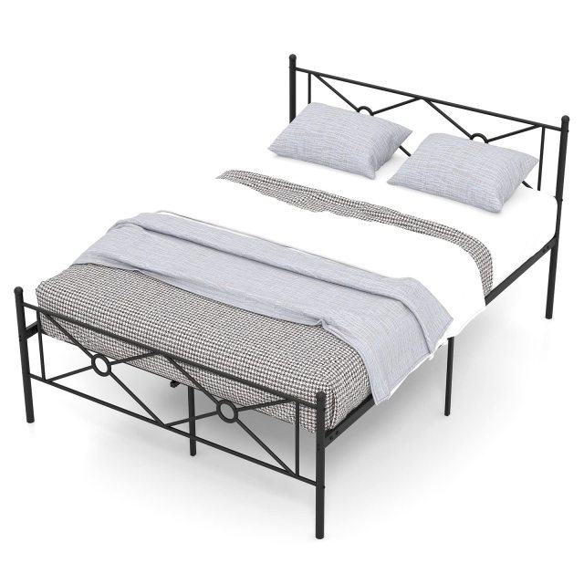 KOMFOTT Metal Bed Frame with Headboard & Footboard, Stable Structure