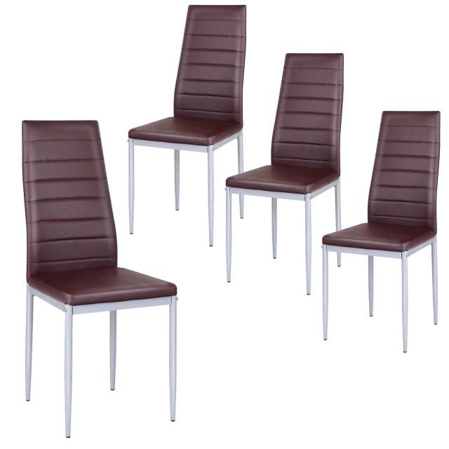 KOMFOTT PU Leather Dining Chairs Set of 4, Upholstered Side Chairs w/Ergonomic High Backrest & Steel Frame
