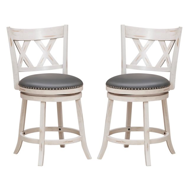 KOMFOTT 25.5" Bar Stools Set of 2/4, Swivel Counter Height Stools with Back, 20" Wide Padded Seat, Rubber Wood Frame