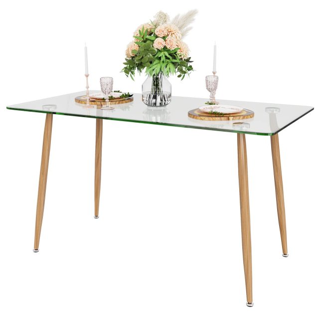 KOMFOTT Glass Dining Table, Modern Rectangular Table with Spacious Tempered Glass Tabletop