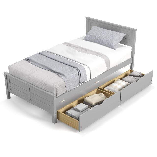 KOMFOTT Wood Bed Frame with 2 Storage Drawers