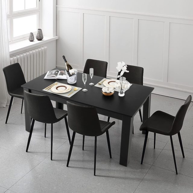 KOMFOTT Black Dining Table for 6, Wood Rectangular Table