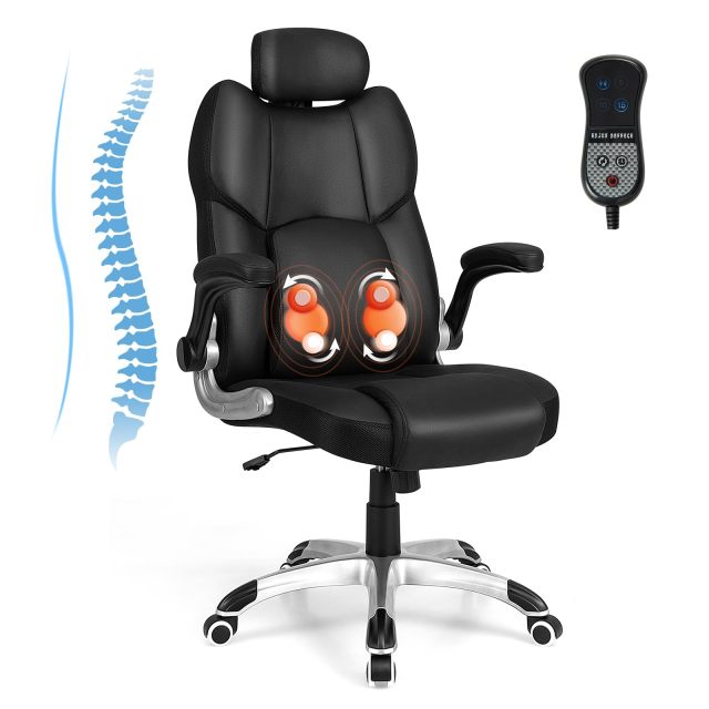 KOMFOTT Executive Faux Leather Office Chair, Kneading Massage Computer Chair with Removable Lumbar Support Pillow, Adjustable Headrest