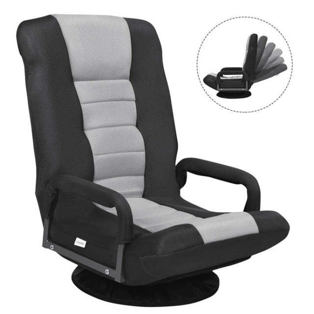 KOMFOTT 360-Degree Foldable Swivel Gaming Floor Chair With 6 Adjustable Position, Armrests, Padded Backrest