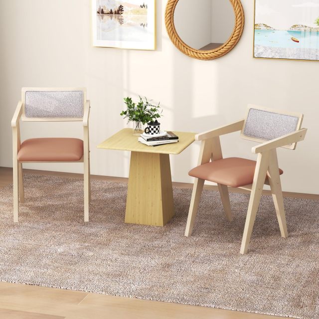 KOMFOTT Wooden Dining Chairs Set of 2/4, Mid Century Upholstered Kitchen Chairs w/Leathaire Seat Cushions & Sherpa Backrests