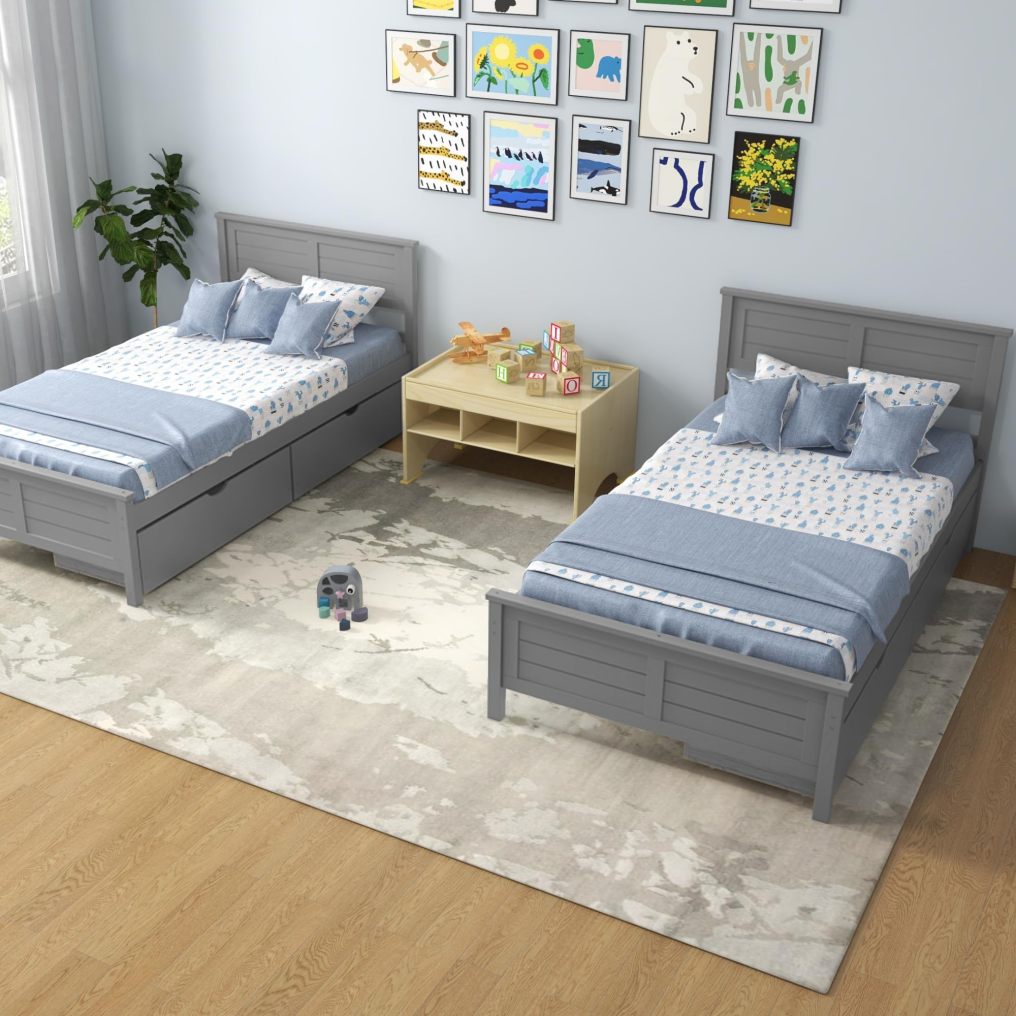 KOMFOTT Wood Bed Frame with 2 Storage Drawers