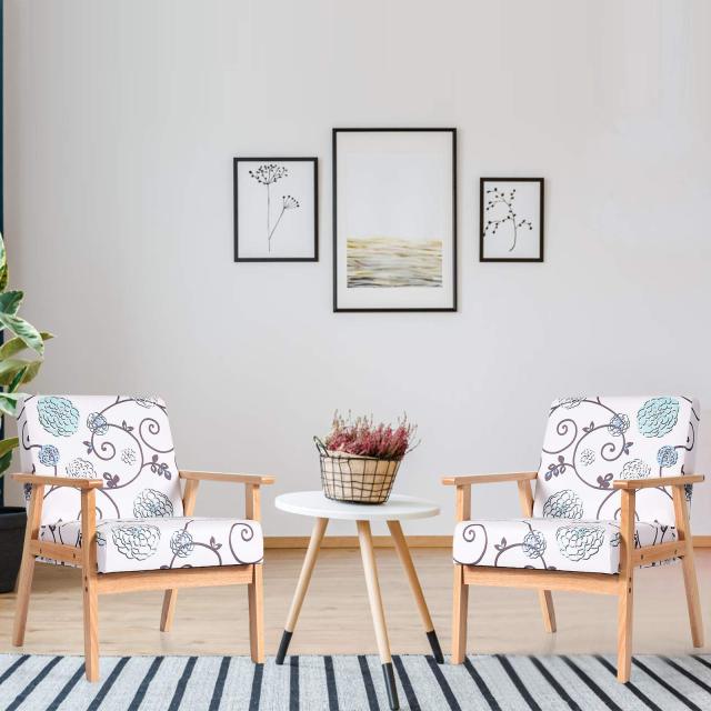 KOMFOTT Mid Century Accent Arm Chairs, Fabric Modern Armchairs w/Rubber Wood, Pretty Pattern, Soft Sponge