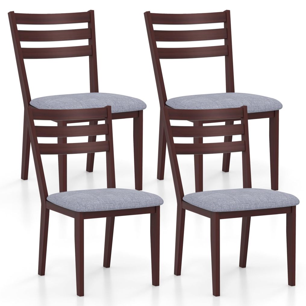 KOMFOTT Wood Dining Chairs Set of 2/4, Upholstered Kitchen Chair with Solid Rubber Wood Frame