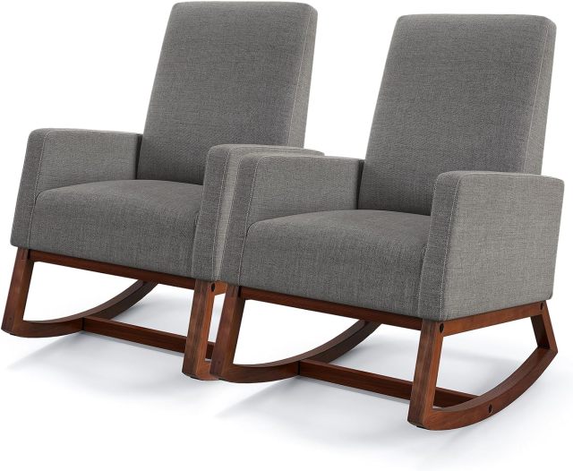 KOMFOTT Rocking Chair, High Back Upholstered Lounge Armchair w/Side Pocket