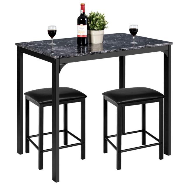 KOMFOTT 3 Piece Dining Table and Chairs Set with Faux Marble Tabletop 2 Chairs