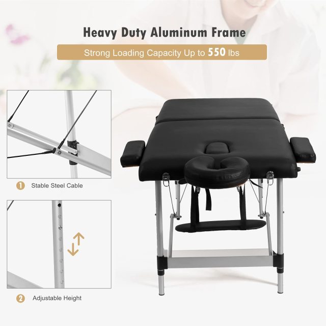 KOMFOTT 2 Folding Portable Massage Table, Aluminum Frame & Height Adjustable