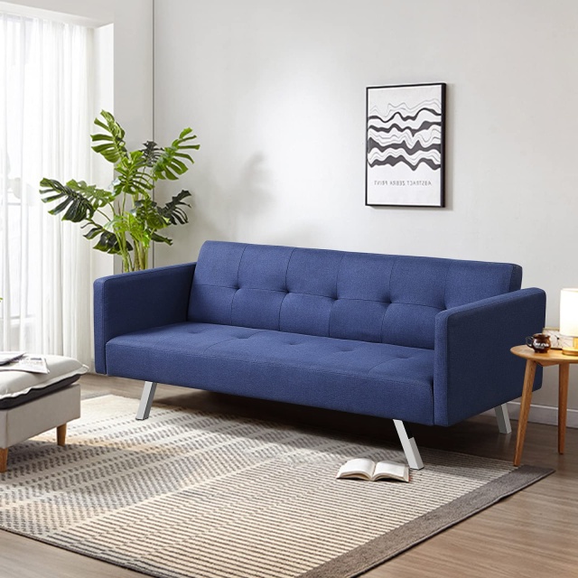 KOMFOTT Modern 3 Seat Convertible Futon Sofa Bed with USB and Power Strip