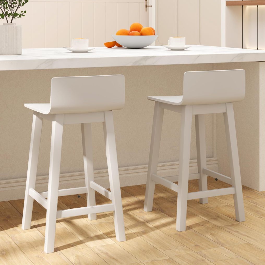 KOMFOTT Solid Wood Bar Stools Set of 2/4, Counter Height Chairs with Low Back and Footrest