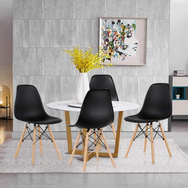 KOMFOTT Pre Assembled Mid Century Modern Dining Chairs Set of 4 with Wood Legs, Shell Lounge Plastic Chairs